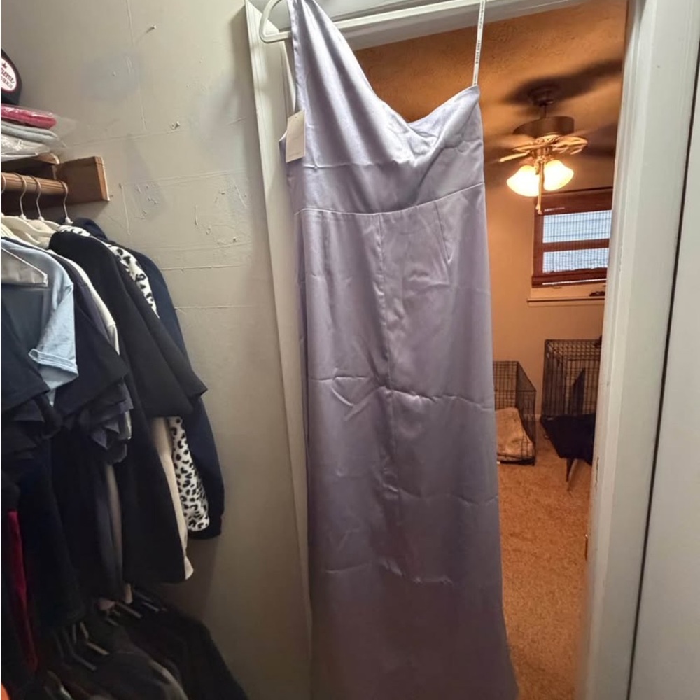 Birdy Grey One-Shoulder Satin Dusty Lilac Gown